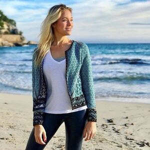 Sur Kana Woven Nordic Cardigan Sweater Blue Black White Small